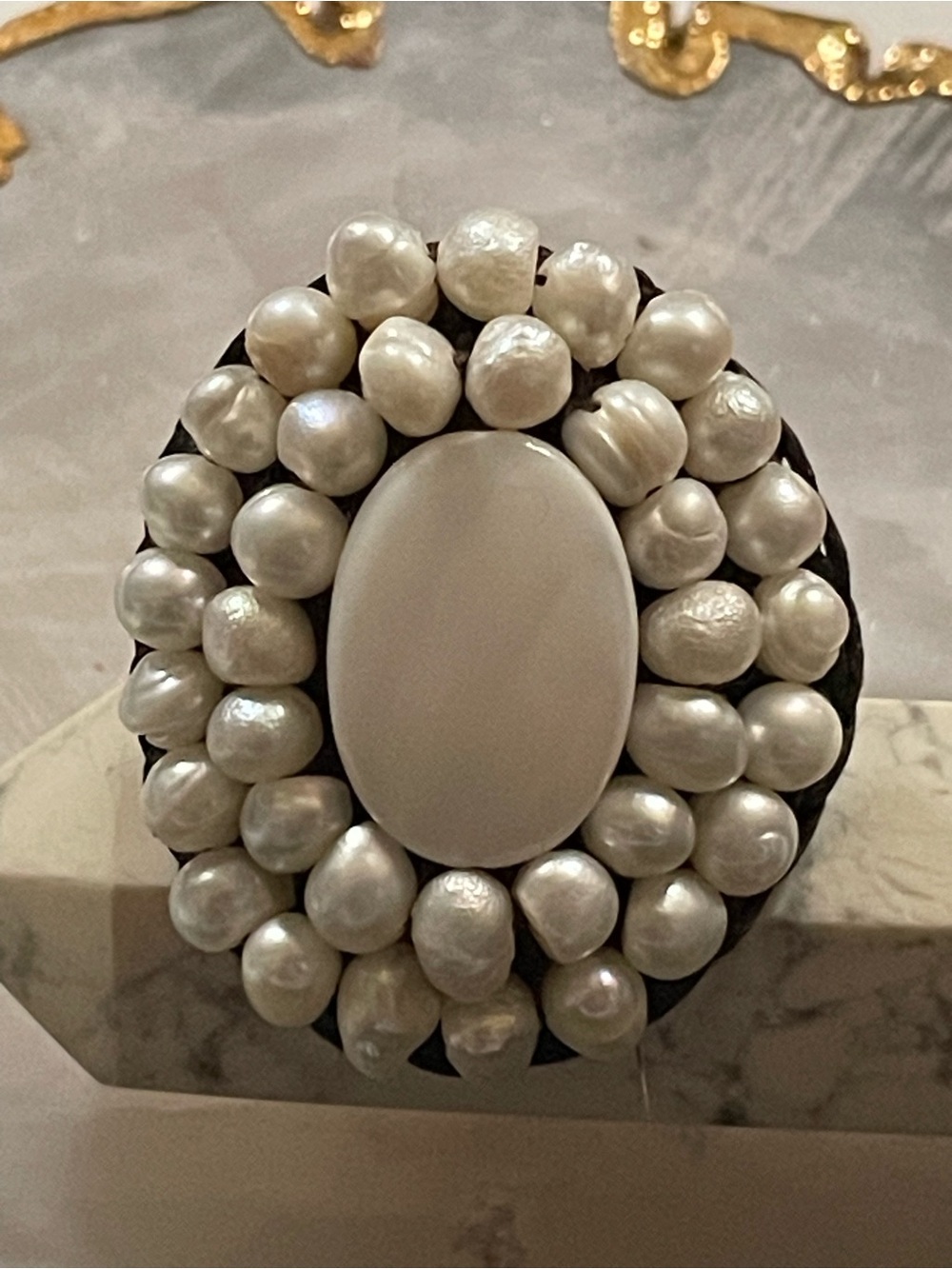 Genuine Pearl & MOP Statement Artisan Woven Adjustable Ring #6374